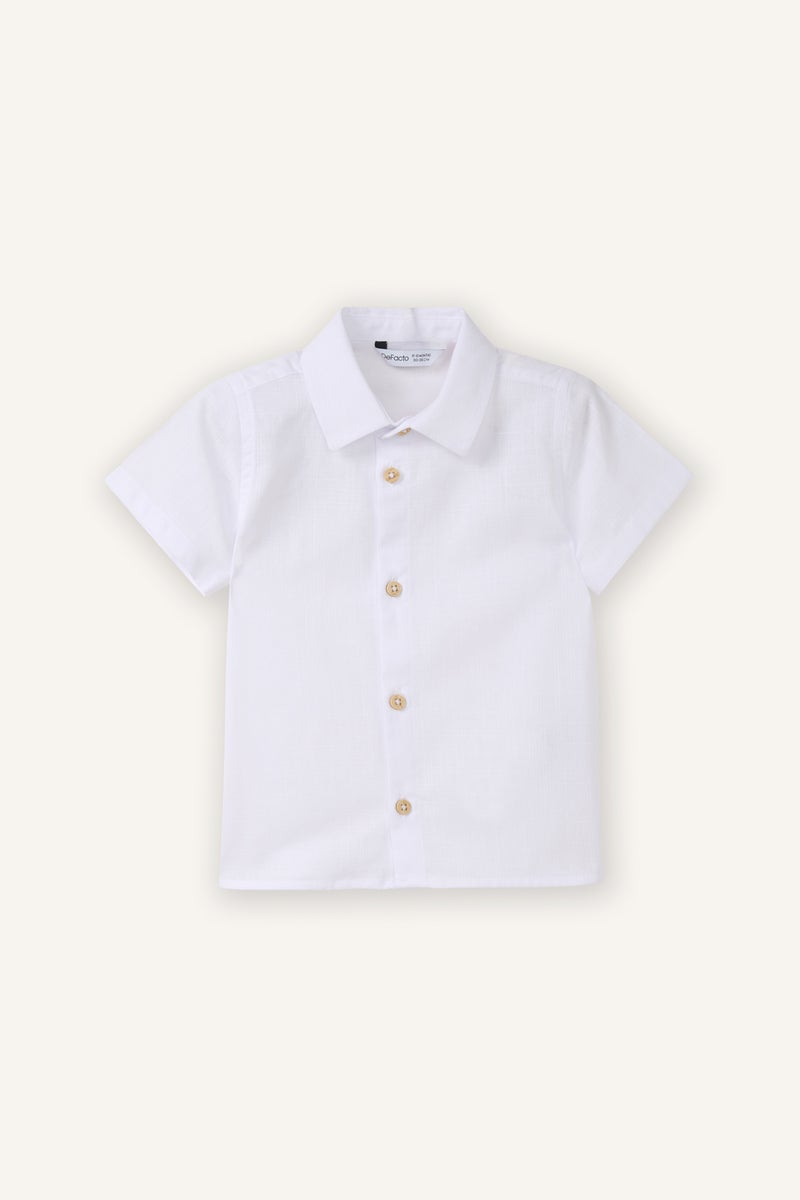 ديفاكتو قميص نص كم اولادي ذو مظهر كتاني قصة عادية - Image 1